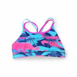 Born Primitive Tropical Palm Print Sports Bra - Pink & Blue